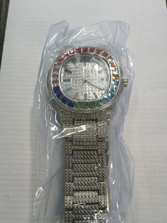 Other - Silver Pavé Watch with Rainbow Crystal Bezel